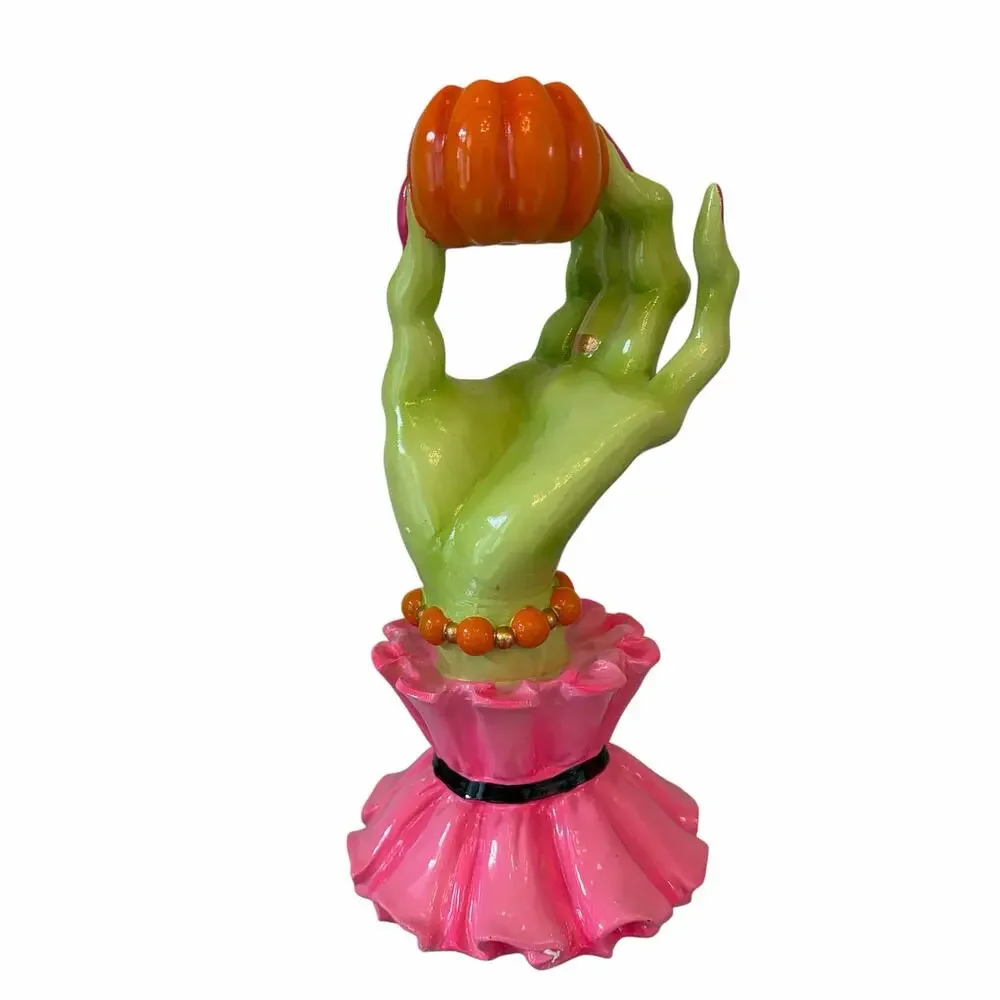 Broomstick Blvd Witch Hand Taper Candle Holders Set 2 Pink Green Halloween NEW